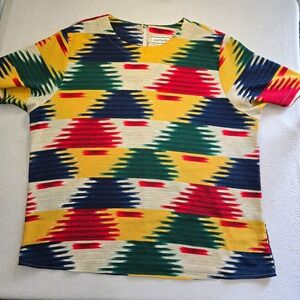 Vtg 80s 90s August Max Woman Top X Plus Boho Geometric Ikat Chevron Art to Wear